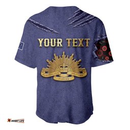 Personalised ANZAC Day Baseball Jersey Poppy Flowers Ripped Fabric Effect DT05