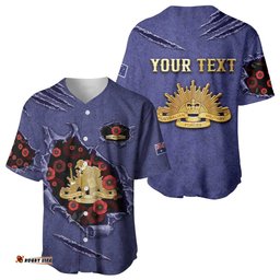 Personalised ANZAC Day Baseball Jersey Poppy Flowers Ripped Fabric Effect DT05
