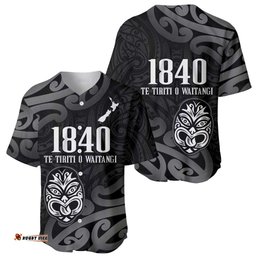 New Zealand 1840 Waitangi Day Baseball Jersey Aotearoa Haka Mask - Black Version LT14