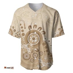 Beige Lizards Australia Baseball Jersey Boomerang Indigenous Art LT14