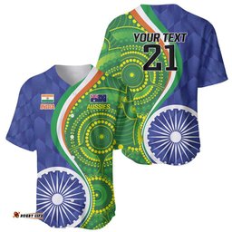 India Vs Australian Cricket Custom Baseball Jersey Ashoka Chakra and Aboriginal Together LT9