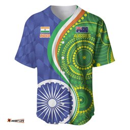 India Vs Australian Cricket Custom Baseball Jersey Ashoka Chakra and Aboriginal Together LT9