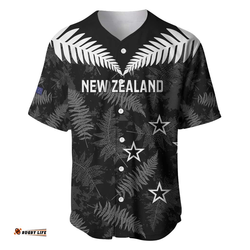 Custom New Zealand Silver Fern Football Baseball Jersey Go Aotearoa Grunge Black LT14