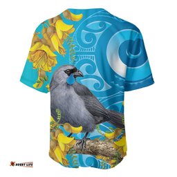 New Zealand Kokako Bird Baseball Jersey Maori Koru With Kowhai Flowers LT05