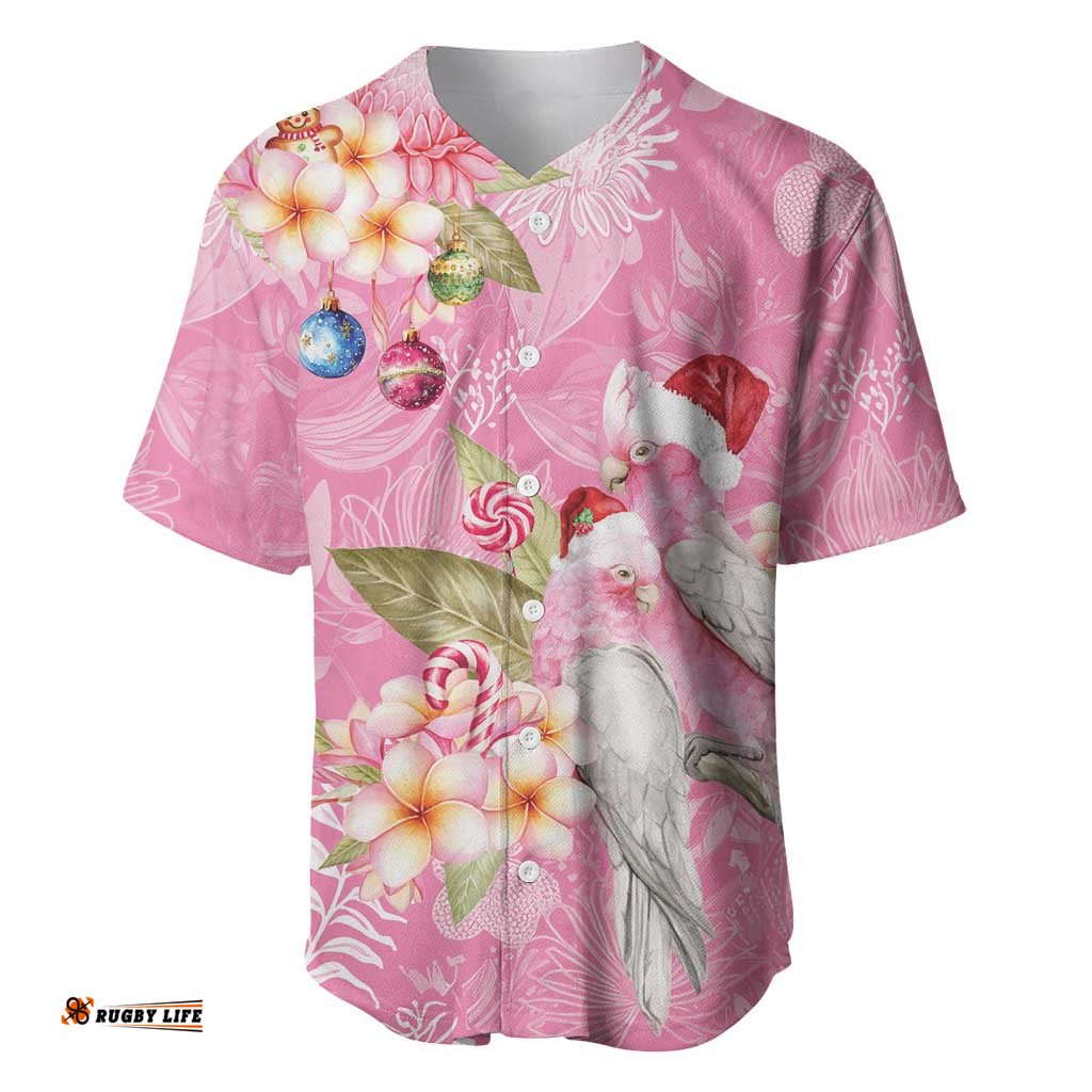 Joyful Pink Cockatoo Baseball Jersey Australia Christmas Vibes LT9