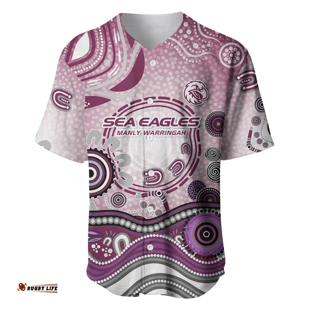 Manly Warringah Sea Eagles Rugby Baseball Jersey Australian Aboriginal Dot Painting Style TS04