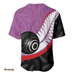 Personalised Aotearoa Lawn Bowls Baseball Jersey Maori and Silver Fern Sporty Style Pink Color LT03