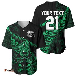 New Zealand Lawn Bowls Custom Baseball Jersey Green Maori Warrior Tribal Silver Fern LT9