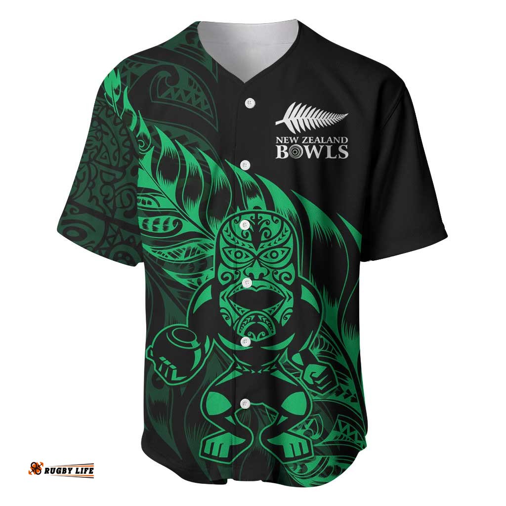 New Zealand Lawn Bowls Custom Baseball Jersey Green Maori Warrior Tribal Silver Fern LT9