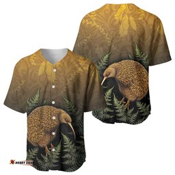 New Zealand Kiwi Bird Baseball Jersey Silver Fern Mix Maori Pattern LT05
