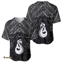 New Zealand Maori Baseball Jersey Poutama Manaia Black Paua Shell LT05