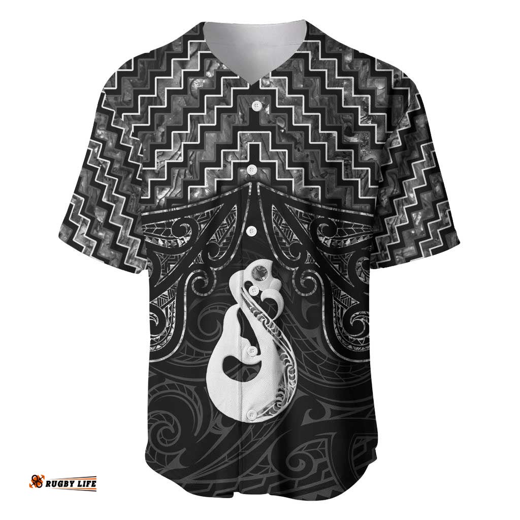 New Zealand Maori Baseball Jersey Poutama Manaia Black Paua Shell LT05