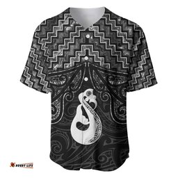 New Zealand Maori Baseball Jersey Poutama Manaia Black Paua Shell LT05