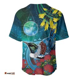 New Zealand Tui Bird Baseball Jersey Maori Koru With Pohutukawa Galaxy Style LT05