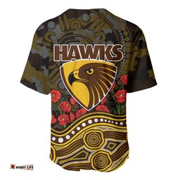 Hawthorn Hawks ANZAC Day Baseball Jersey Indigenous Dot Art with Poppy Flower Tribute TS04