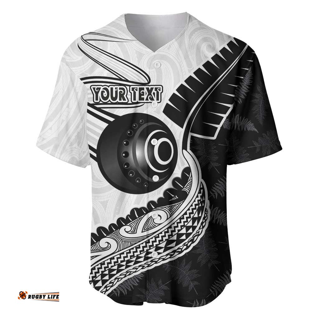 Personalised Aotearoa Lawn Bowls Baseball Jersey Maori and Silver Fern Half Style LT03