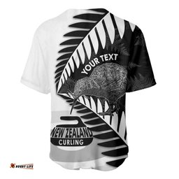 New Zealand Silver Fern Curling Personalised Baseball Jersey Aotearoa Kiwi Ponga Black White Version LT14