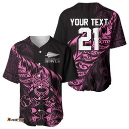 New Zealand Lawn Bowls Custom Baseball Jersey Pink Maori Warrior Tribal Silver Fern LT9