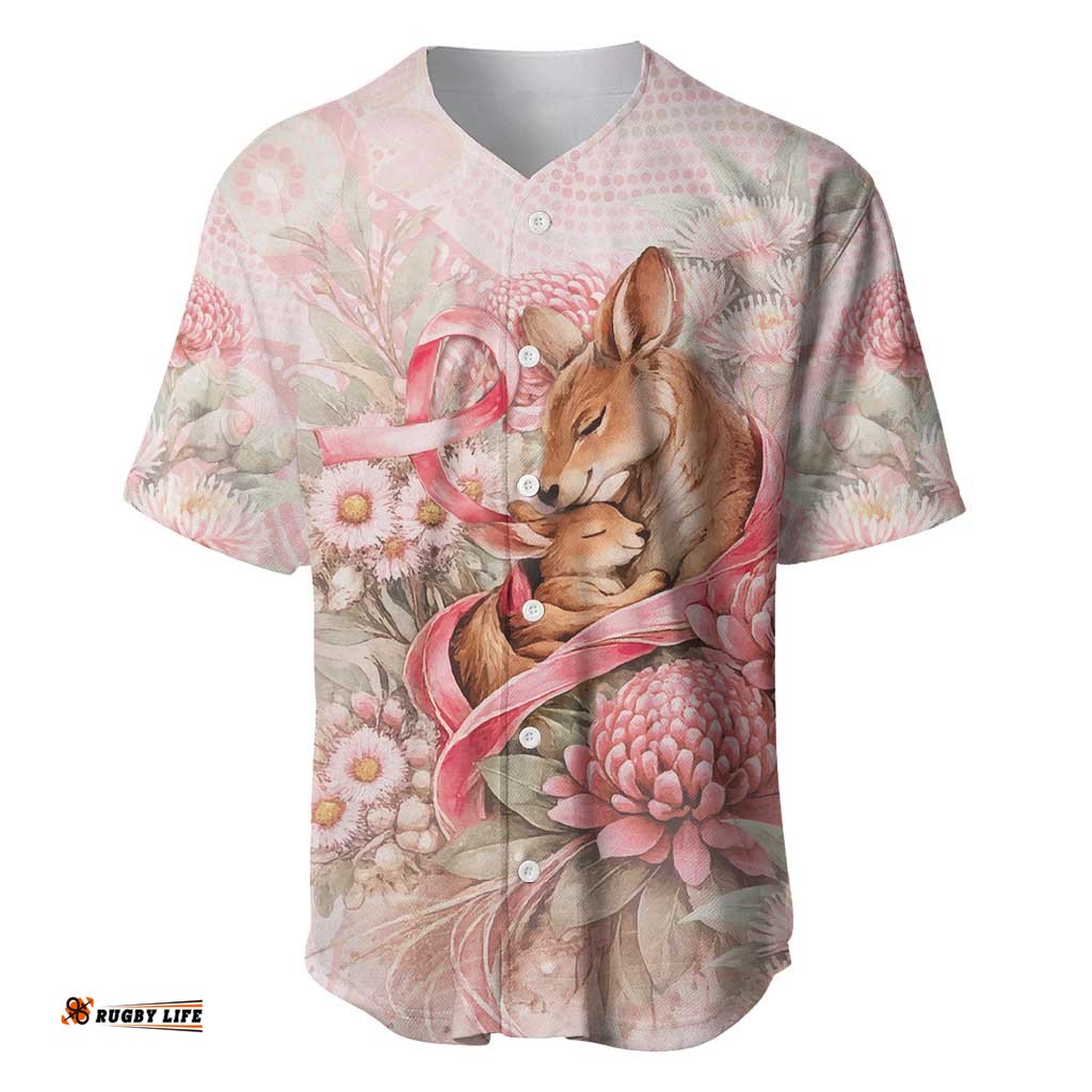 Personalised Breast Cancer Awareness Baseball Jersey Mother Kangaroo And Ribbon Hope DT05