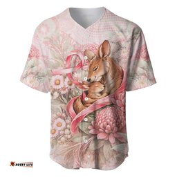 Personalised Breast Cancer Awareness Baseball Jersey Mother Kangaroo And Ribbon Hope DT05