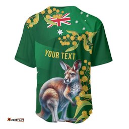 Green Kangaroo and Golden Wattle Personalised Baseball Jersey Happy Australia Day 6 January LT9