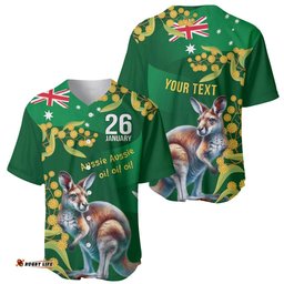 Green Kangaroo and Golden Wattle Personalised Baseball Jersey Happy Australia Day 6 January LT9