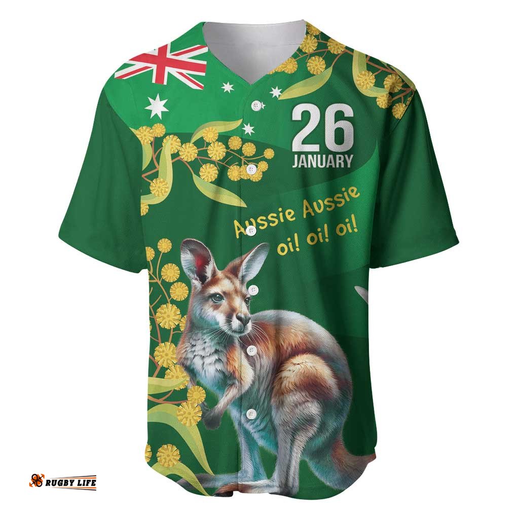 Green Kangaroo and Golden Wattle Personalised Baseball Jersey Happy Australia Day 6 January LT9