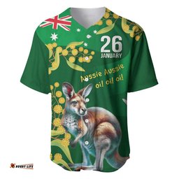 Green Kangaroo and Golden Wattle Personalised Baseball Jersey Happy Australia Day 6 January LT9