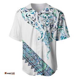 Kahui Whetu Paua shell Kowhaiwhai Taniko Personalised Baseball Jersey Manta Ray Shark-Turtle Maori Tribal Style LT9