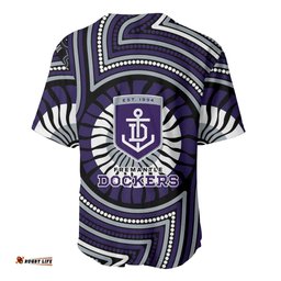 Fremantle Dockers Baseball Jersey Indigenous Monochrome Dot Art Mascot Style TS04