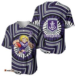 Fremantle Dockers Baseball Jersey Indigenous Monochrome Dot Art Mascot Style TS04