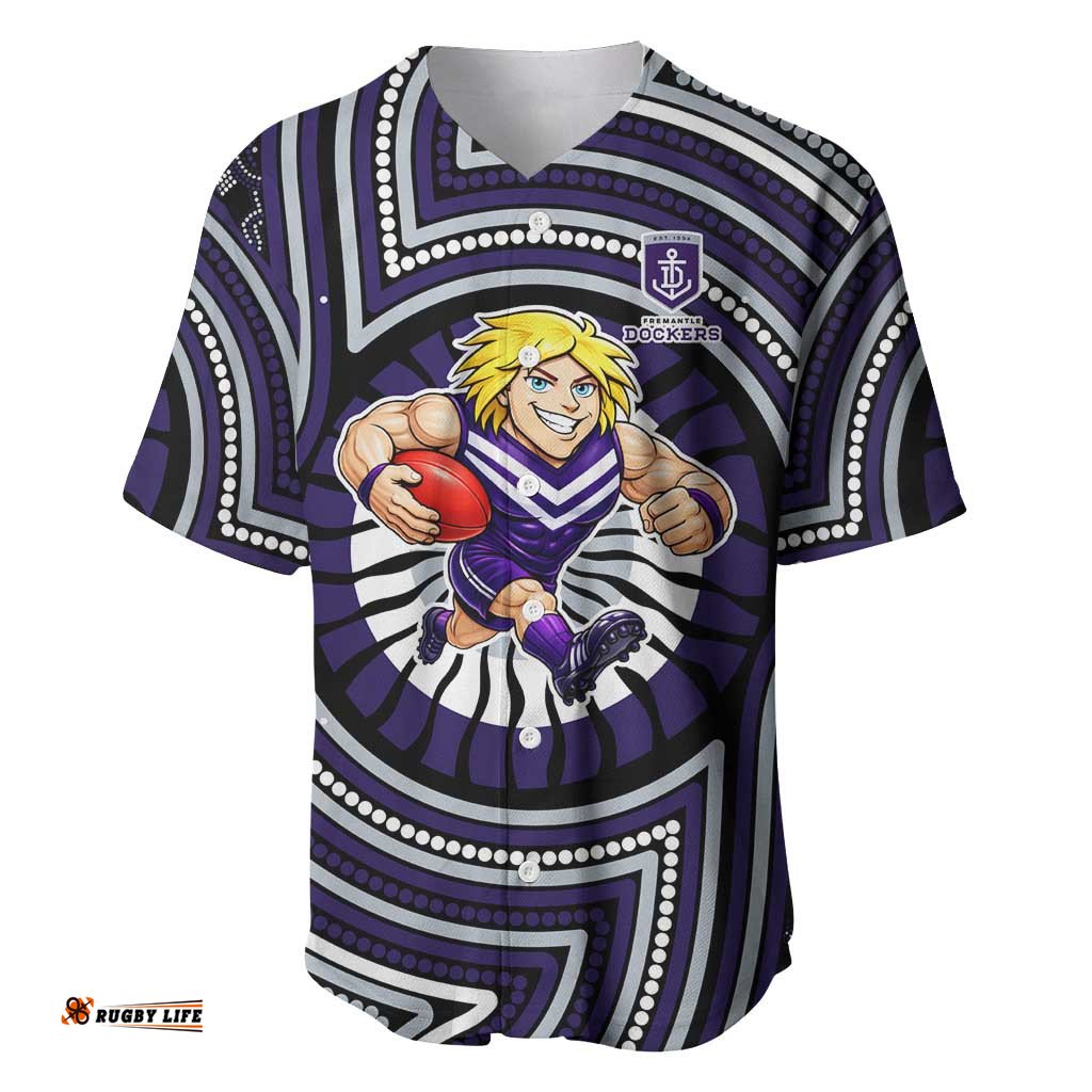 Fremantle Dockers Baseball Jersey Indigenous Monochrome Dot Art Mascot Style TS04