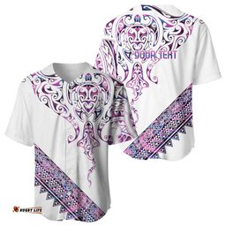 Mawhero Paua shell Kowhaiwhai Taniko Personalised Baseball Jersey Manta Ray Shark-Turtle Maori Tribal Style LT9