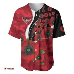 Essendon Bombers ANZAC Personalised Baseball Jersey Lest We Forget Poppy Camo LT9