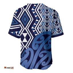 New Zealand Baseball Jersey Aotearoa Kowhaiwhai Mix Taniko Art - Blue LT14