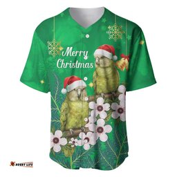 New Zealand Kakapo Christmas Baseball Jersey Owl Parrot Santa Sliver Fern Manuka - Green LT14