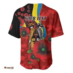 Gold Suns ANZAC Personalised Baseball Jersey Lest We Forget Poppy Camo LT9