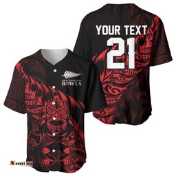 New Zealand Lawn Bowls Custom Baseball Jersey Red Maori Warrior Tribal Silver Fern LT9