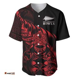 New Zealand Lawn Bowls Custom Baseball Jersey Red Maori Warrior Tribal Silver Fern LT9