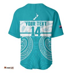 New Zealand Silver Fern Cricket Custom Baseball Jersey Black Cap Teal Maori Pattern LT14