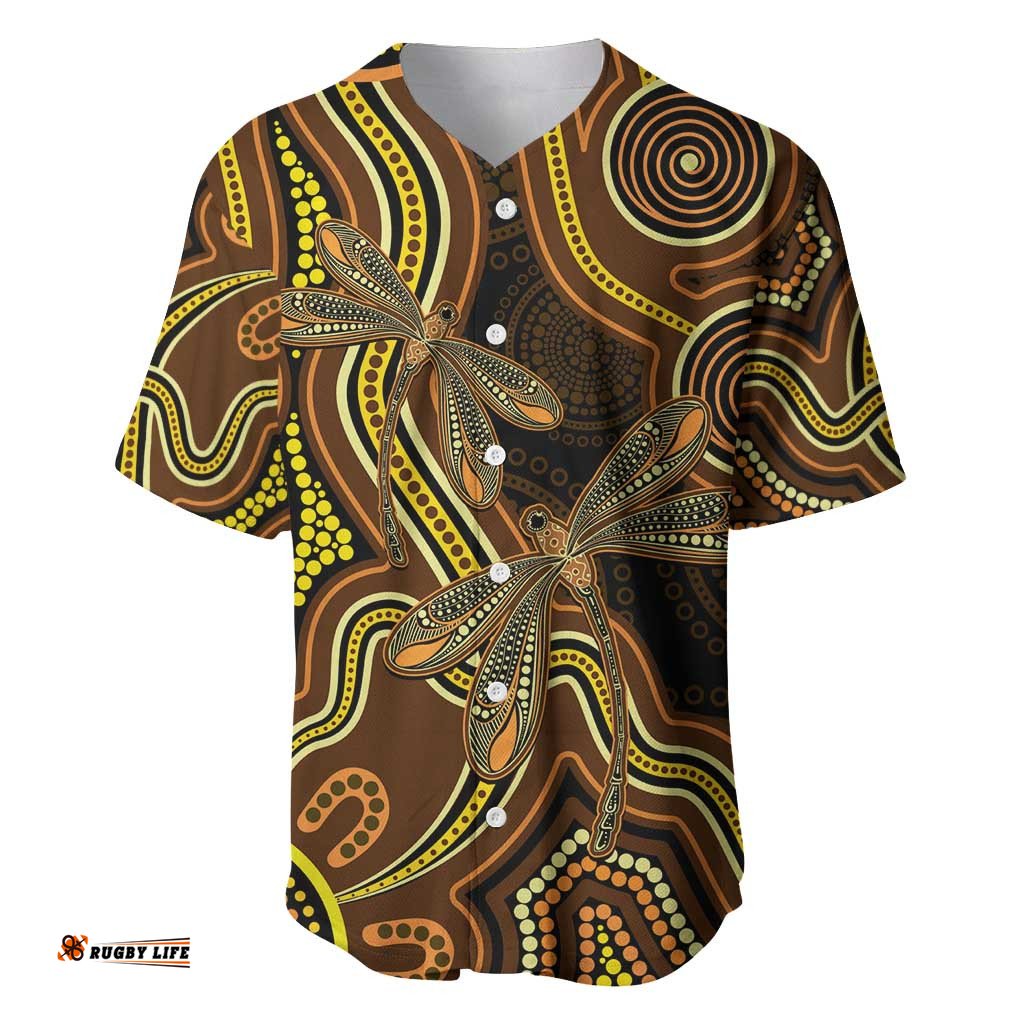 Orange Indigenous Dragonfly Australia Baseball Jersey Aboriginal Art LT14