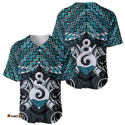 New Zealand Maori Baseball Jersey Poutama Pikorua Turquoise Paua Shell LT05