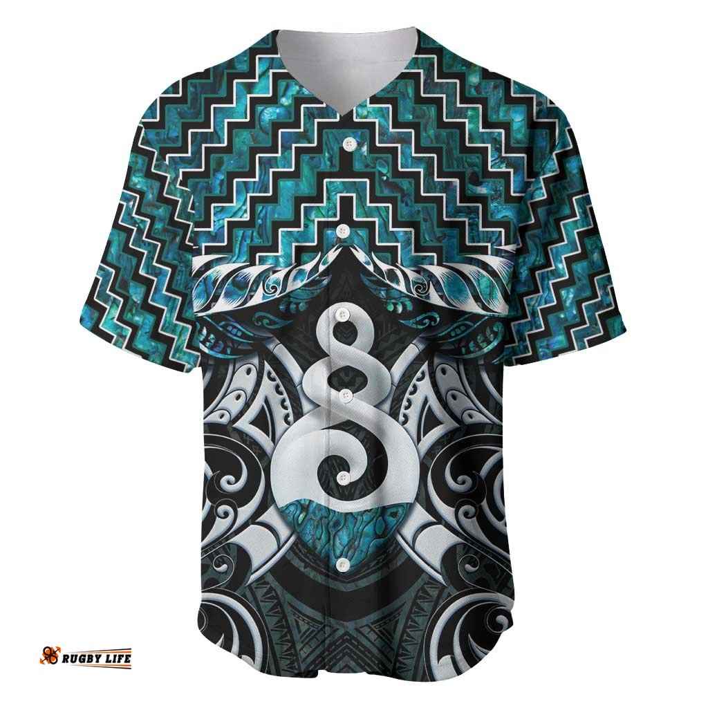 New Zealand Maori Baseball Jersey Poutama Pikorua Turquoise Paua Shell LT05