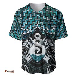 New Zealand Maori Baseball Jersey Poutama Pikorua Turquoise Paua Shell LT05