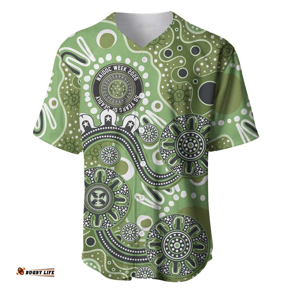 Personalised NAIDOC Week 50 Years Deadly Always Baseball Jersey Green Aboriginal Artwork Dot Painting LT9