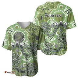 Personalised NAIDOC Week 50 Years Deadly Always Baseball Jersey Green Aboriginal Artwork Dot Painting LT9
