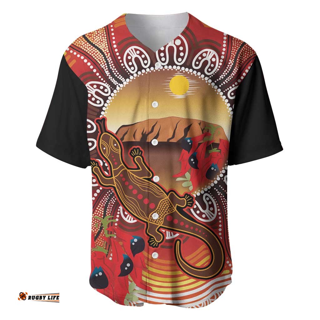 Indigenous Goanna Australia Baseball Jersey Aussie Uluru Ayers Rock Sturt's Desert Pea LT14