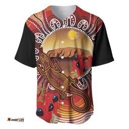 Indigenous Goanna Australia Baseball Jersey Aussie Uluru Ayers Rock Sturt's Desert Pea LT14
