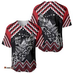 New Zealand Christmas Taniko Poutama Baseball Jersey Mountainscape Maori Fern LT7
