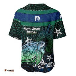 Torres Strait Islands Sea Turtle and Dhari Baseball Jersey Oceanic Indigenous Dotwork Tribal Illustration TS04